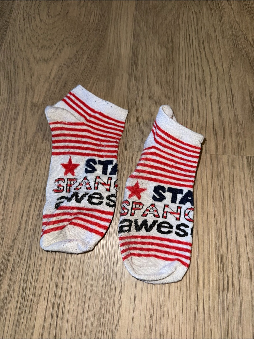 Women’s USED worn Red & White Striped No-Show Socks with Star Accent